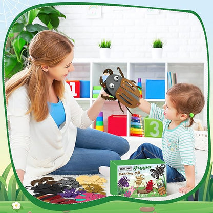 WATINC 6Pcs Hand Puppet Making Kit, Art Craft Felt Sock Puppet Toys, Creative DIY Make Your Own Pompoms Wiggle Googly Eyes Storytelling Role Play Party Supplies Gift for Girls Boys (Insect Animals B)