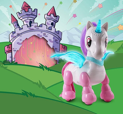 NKOK USB PetBotz - Robo Unicorn, Rechargeable, Miniature, Interactive pet Robot, Lights up, Sound Activated, Makes Noises on Command, Comes with Necklace and Hair Brush, USB Charger Included