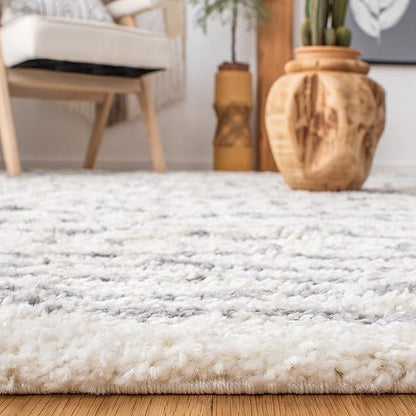SAFAVIEH Arizona Shag Collection Runner Rug - 2'3" x 12', Ivory & Grey, Moroccan Design, Non-Shedding & Easy Care, 1.6-inch Thick Ideal for High Traffic Areas in Living Room, Bedroom (ASG741F)