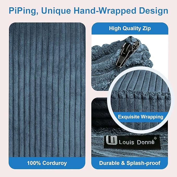 Louis Donné Unstuffed Pouf Ottoman Square Stylish Storage Empty Footrest Pouf Cover for Organizing and Decluttering Extra Clothes Blankets and Kids' Toys Greyish Blue (Only Cover)