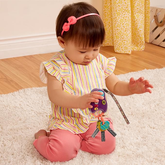 B. toys – Toy Car Keys – Key Fob with Lights & Sounds – Interactive Baby Toy – Pretend Keys for Babies, Toddlers – 10 Months + – FunKeys – Purple
