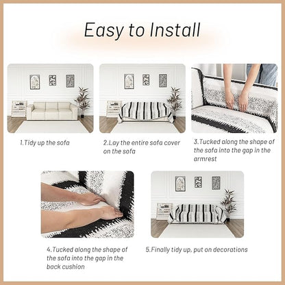 MYSKY HOME Sofa Covers for Sectional Sofa, Couch Cover for Dogs, Throw Couch Covers Loveseat Covers Futon Cover L Shaped Cover Washable Chenille Couch Protector, 71" x 102", Black Star Cluster