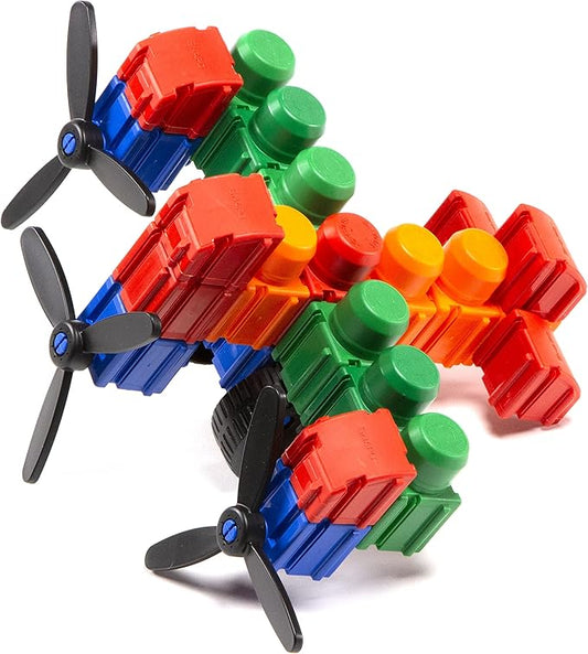 Snapo Jr. Advanced Builder Blocks for Toddlers 18 Months to 5 Years - Six-Sided Large Building Blocks - Build Planes, Cars and Trains - Unisex Stackable Assembly Blocks for Kids (80pcs)