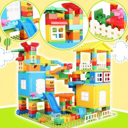 Marble Run Building Blocks, 179 Pcs Duplos Marble Run with 6 Balls, Big Building Toy Set Compatible Classic Blocks Maze Track, Marble Runs for Kids 4-8, Stem Marble Run Gifts for Boys and Girls