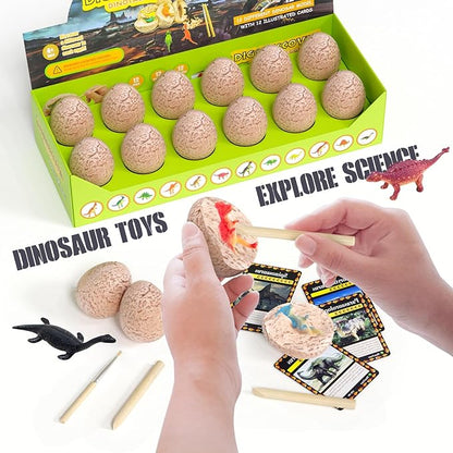 DoDoMagxanadu Dinosaur Eggs,12 Dino Eggs Dig Excavation Kit Dinosaur Toys for Boys, Science STEM Dinosaur Party Favors Easter Basket Stuffers for Boys & Girls Ages 3-5 4-7 5-7+