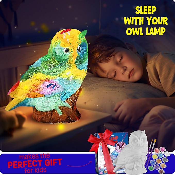 Paint Your Own Owl Lamp Kit, Art Supplies Arts & Crafts Kit, Painting kit for Kids 6-12, Arts and Crafts for Kids Ages 8-12, Toys Girls Boy Birthday Gift Ages 3 4 5 6 7 8 9 10 11 12+