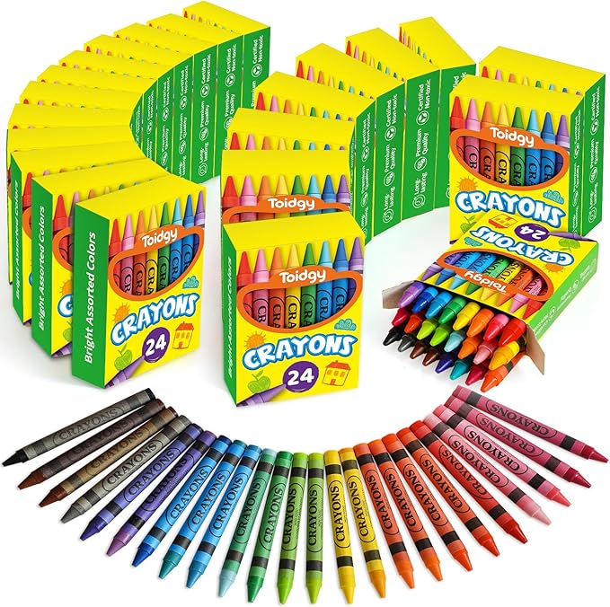 Crayons 24 Pack Assorted Colored, Toddlers & Kids, Back to School Supplies, Durable & Non-Toxic Travel Crayons Party Favors