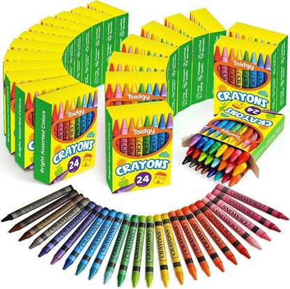 Crayons 24 Pack Assorted Colored, Toddlers & Kids, Back to School Supplies, Durable & Non-Toxic Travel Crayons Party Favors
