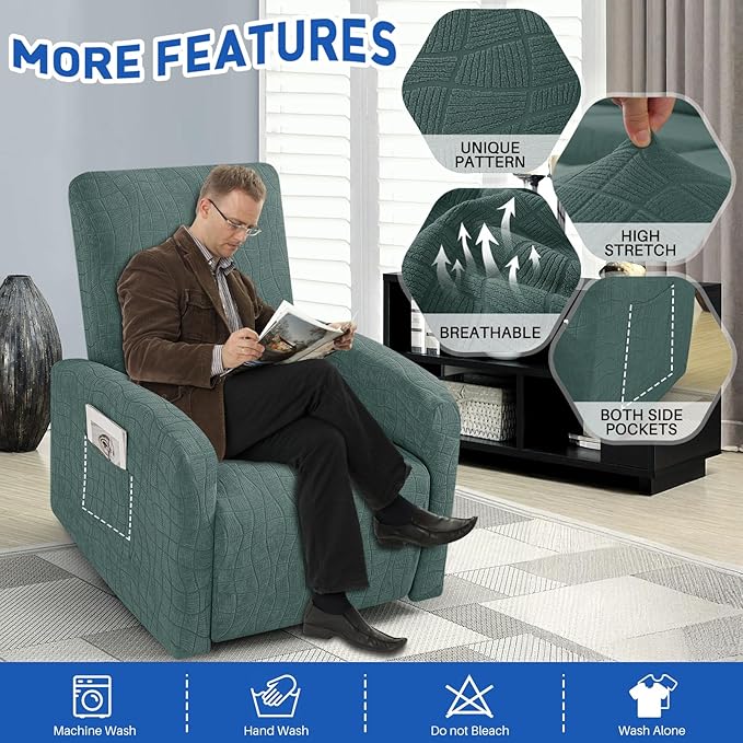 MAXIJIN Waterproof Small Recliner Chair Covers 3 Pieces Recliner Cover That Stay in Place, Lazy Boy Recliner Slipcovers with Pockets Reclining Protector for Pet (Small Recliner, Pea Green)