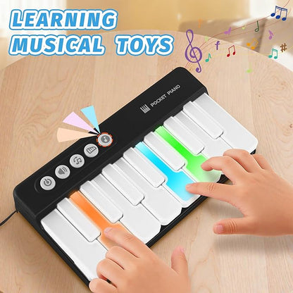Mini Keyboard Piano Toy, Portable Light Up Pocket Piano for Toddlers Kids (Black)