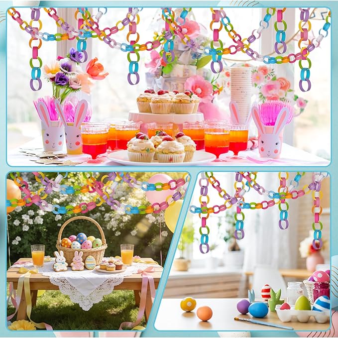 CHRORINE 600 Pcs Easter's Day Paper Chains Colored Paper Strips for Festival Party Decorations DIY Crafts Supplies (Easter Colors, 1 x 7.08 inches)