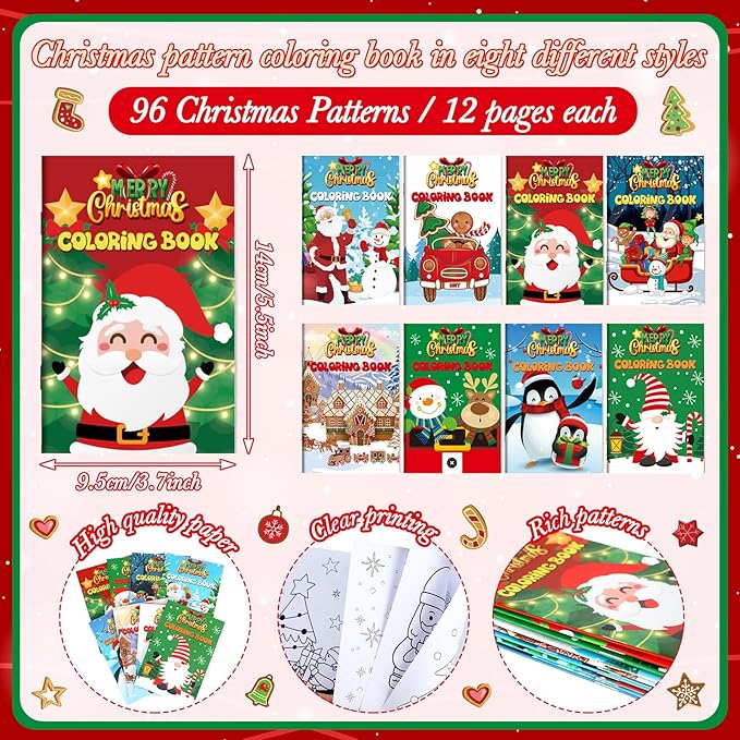 Cholemy 56 Pcs Christmas Coloring Books for Kids Party Favors Mini Christmas Coloring Books Bulk DIY Art Winter Small Coloring Books Xmas Stockings Goodie Bags Stuffers Party Supplies(Classic Style)