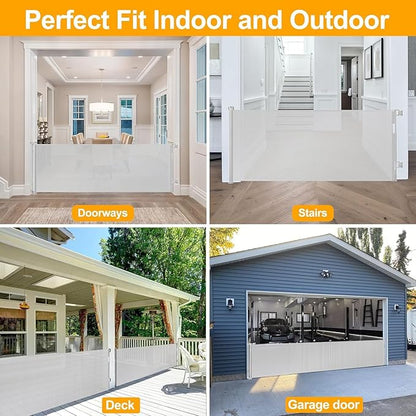 140 Inch Extra Long Baby Gate Dog Gates for The House Extra Wide Retractable Baby Gates Outdoor Extra Large Dog Gate Extra Long Baby Gates Indoor Extra Long Child Gates for Wide Openings (Light Gray)
