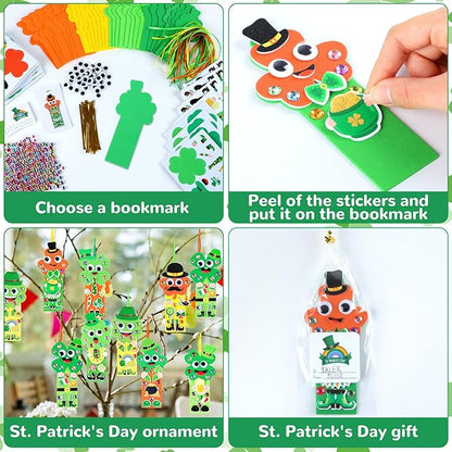 Qyeahkj 32 Sets St. Patrick's Day Shamrock Foam Craft for Kids St. Patrick's Day Bookmark Craft DIY Shamrock Craft Kit for Crafts for School Home Activities Party Favor Decorations