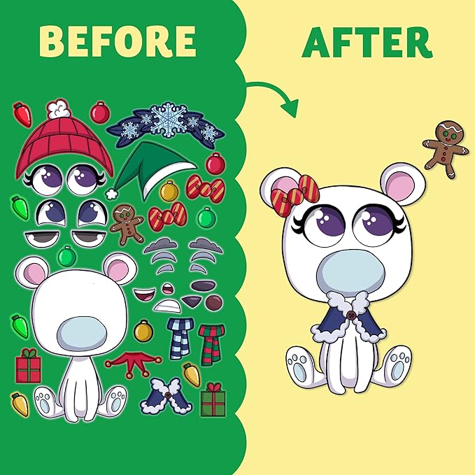 JOYIN 36 Pcs Christmas Make-a-face Sticker Sheets Make Your Own Xmas Characters Mix and Match Sticker with Full Body Design Reindeer, Snowman, Elf, for Kids Party Favor Art Craft Classroom Activities