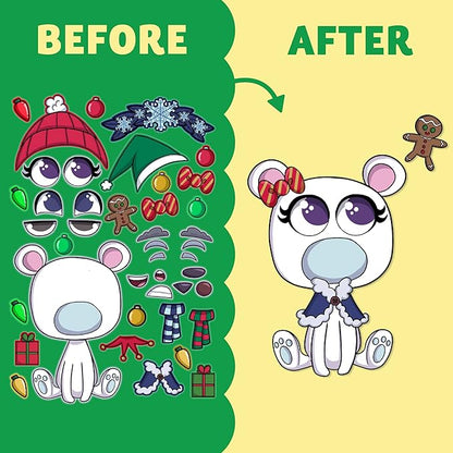 JOYIN 36 Pcs Christmas Make-a-face Sticker Sheets Make Your Own Xmas Characters Mix and Match Sticker with Full Body Design Reindeer, Snowman, Elf, for Kids Party Favor Art Craft Classroom Activities