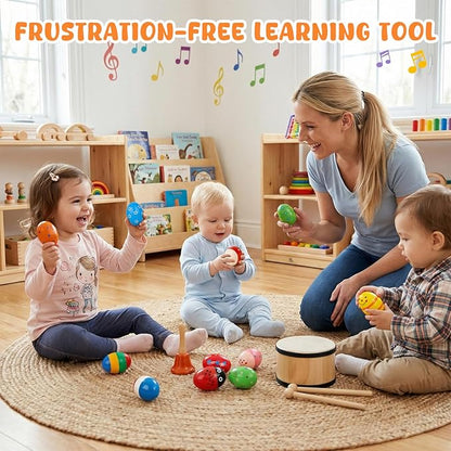 POPLAY 15PCS Egg Shakers, Maracas for Kids Musical Instruments for Babies Hand Percussion Shakers Musical Eggs for Easter Basket Stuffers Party Favors