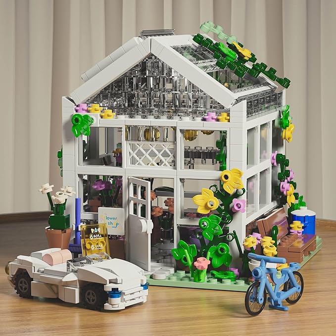 QLT White Flowers House Building Set, Compatible with Lego Flower Friends House Create Elegance and Warmth Environment, Greenhouse Building Toy, Nice Gift for Boys, Girls and Adult (639 Pcs)