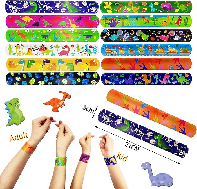 Viicoor Dinosaur 48PCS Slap Bracelets Snap Bracelet Wrisrtband for Party Favors Basket Bag Filler School Prizes Exchanging Gifts