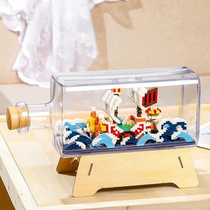 HI-REEKE Thousand Sunny Ship in a Bottle Micro Building Blocks Set, Anime Piece One Pirate Mini Bricks Boat Model Battleship Toy Kit for Adults Kids Teens -1601PCS