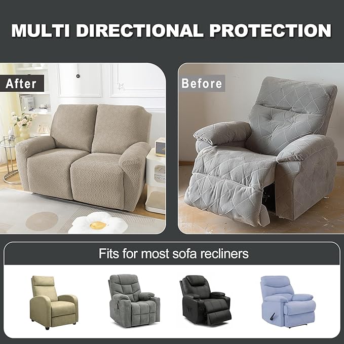 NORTHERN BROTHERS Loveseat Recliner Cover, Reclining Loveseat Covers, Love Seat Recliner Cover, Recliner Sofa Covers 2 Seater, Khaki