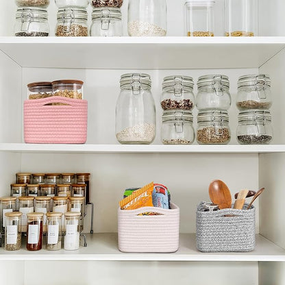 Goodpick Baskets for Organizing, Cube Storage Bin for Decor, 11 x 7 x 4.5 in, Wicker Basket for Organization, Storage Basket for Nursery Organization 3 Pack, Pink