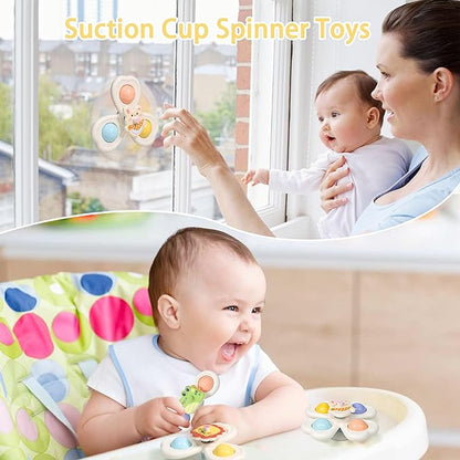 Montessori Baby Toys 6-18 months,Sensory Shapes & Storage Bin,Stacking Toys,Dinosaur Phone,Suction Cup Spinner Toy,Cloth Book,Infant Bath Time Fun,6 in 1 Toddlers Toy Gifts for 1-3 Year Old Boys Girls