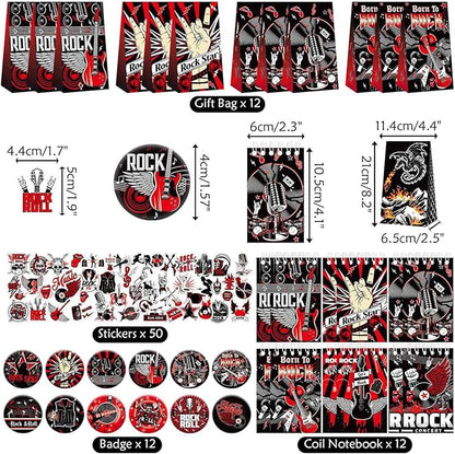 Rock and Roll Party Decorations Favors , Including Gift Bags , Stickers Badge Slap Bracelets Silicone Wristbands DIY Stickers , for Rock Music Theme Party Supplies