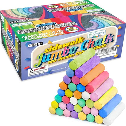 ArtCreativity Jumbo Sidewalk Chalk Set for Kids, Giant Box of 120 Colorful Chalk Pieces, Non-Toxic, Dust-Free, Washable Chalk in 10 Colors, For Driveway, Pavement, Outdoors, Great Arts & Crafts