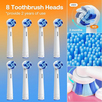 Bitvae R1 Rotating Electric Toothbrush with 8 Brush Heads for Adults and Kids, 60-Day Battery Life, 5 Modes Rechargeable Power Toothbrush with 2-Minute Smart Timer, Purple