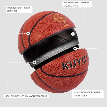 KUYOTQ Kids Toddler Youth Adult Size 3/4/5/6/7 Basketball 22/25.5/27.5/28.5/29.5" Thickened Rubber or Faux Leather Indoor Outdoor Basketball for Boys Girls Womens Mens Basket Ball Gifts