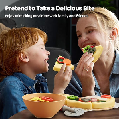 Play Food Toddler Toy - Pizza Toy with 18 Toppings - Pretend Cutting Food for Kids - Craft 'n Crust - Interactive Check Out - Play Money - Cooking Kitchen Accessories for Boys and Girls