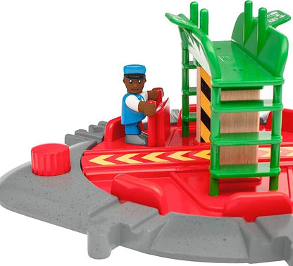 BRIO World 33476 - Turntable & Figure | 2 Piece Wooden Toy Train Accessory for Kids | Multiple Track Connection Points | Spacious Turntable | Poseable Train Engineer Figure | Ages 3 and Up