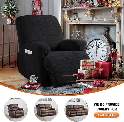 VANSOFY Recliner Chair Cover, 3-Pieces Stretch Recliner Covers for Recliner Chair Soft Reclining Chair Slipcover Furniture Protector for Dogs Cats(Black)