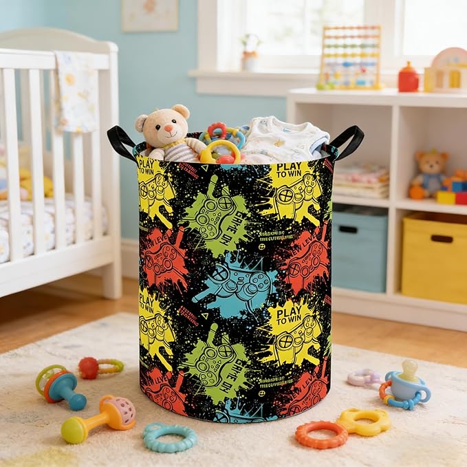 Game hamper,Waterproof foldable Kids laundry basket,Nursery Hamper,Games Room decor,Toy organizer,clothes basket(Game)