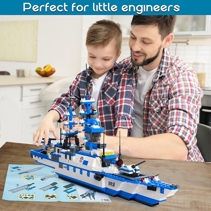 EP EXERCISE N PLAY 1169 Pieces Police Ship Building Blocks Kit with Cop Car Helicopter Patrol Boat for Boys and Girls Age 6-12