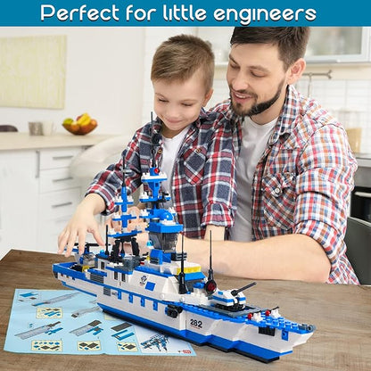EP EXERCISE N PLAY 1169 Pieces Police Ship Building Blocks Kit with Cop Car Helicopter Patrol Boat for Boys and Girls Age 6-12