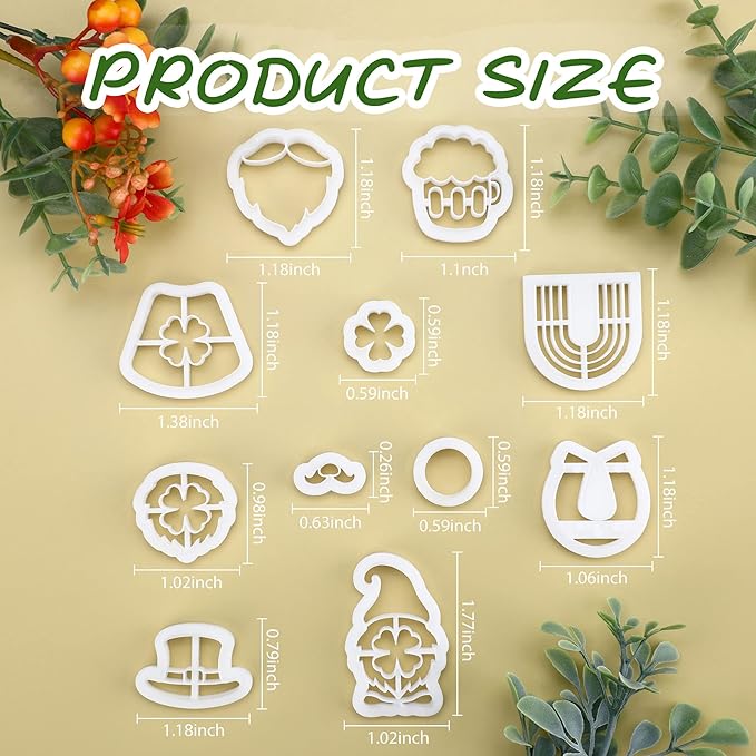 Puocaon St. Patrick's Hat Clay Cutters - Polymer Clay Cutters for Earrings Making, Lucky Horseshoe & Clover Set