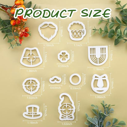 Puocaon St. Patrick's Hat Clay Cutters - Polymer Clay Cutters for Earrings Making, Lucky Horseshoe & Clover Set
