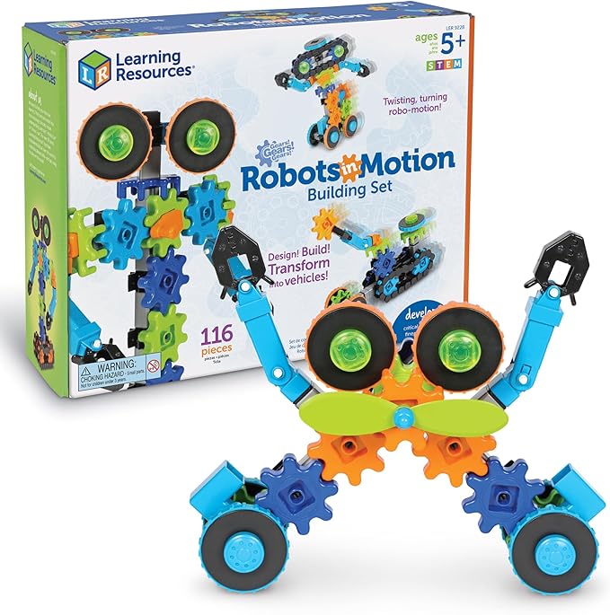 Learning Resources Gears Gears Gears Robots In Motion - Building Toys, STEM Activities, Fine Motor Skills, Toddler Construction Explorer Kit, Kindergarten Science, Boys and Girls Gifts