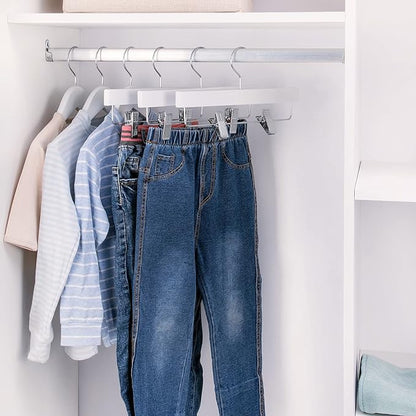 Nature Smile 11.8'' Kids Baby Toddler Children Solid Wooden Pants Hangers,Wood Skirts Hangers,Trousers Bottom Hangers with 2-Adjustable Clips Anti-Rust Hook Pack of 10 (White)