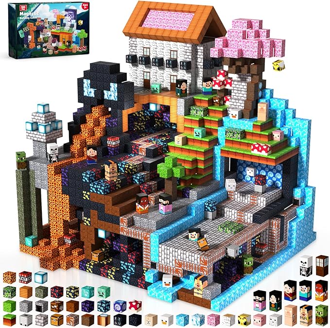 300PCS Magnetic Blocks - Magnet Building Blocks, Stacking Magents Cubes Toys Adventure Set Theme, STEM Montessori Sensory Toys for Kids Boys and Girls Ages 3 4 5 6 7 8 9 10 Easter Birthday Gifts