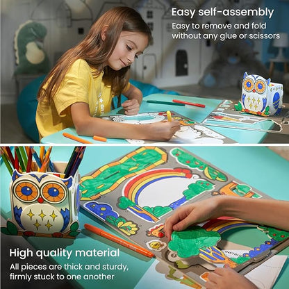 Arteza Kids 3D Puzzle, Owl & Giraffe to Craft, Photo Frame & Pen Holder Model Kit with 23 Foam Pieces, 5 Nontoxic Markers, and Easy-to-Follow Instructions, Art Supplies for Kids’ Activities