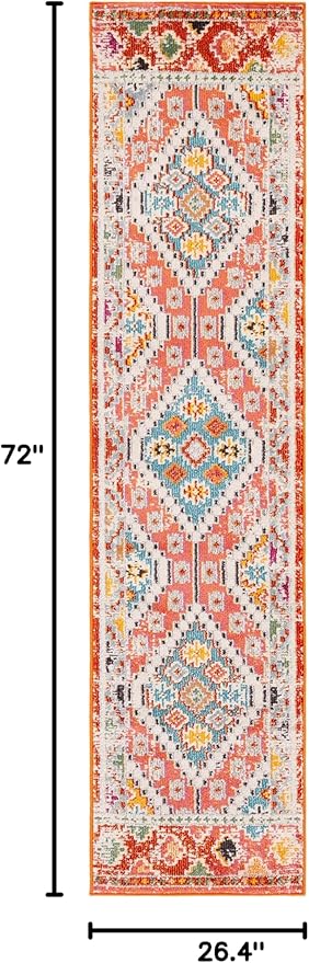 SAFAVIEH Madison Collection Runner Rug - 2'2" x 6', Rust & Pink, Boho Diamond Distressed Design, Non-Shedding & Easy Care, Ideal for High Traffic Areas in Living Room, Bedroom (MAD418Q)