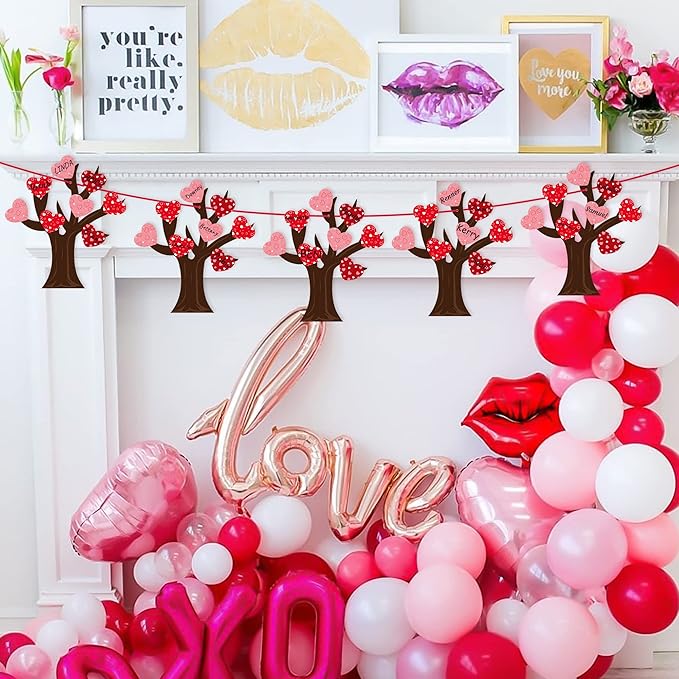 Haooryx Valentine’s Paper Craft Kits - 24-Piece Valentine’s Day Heart Tree Craft Kit DIY Hanging Ornaments with Heart Cards Red Ribbon Glue Points Kids' Classroom Activities Home Decor Exchange Gifts