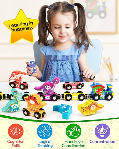 Vanmor Wooden Dinosaur Train Set for Toddlers - Magnetic Dinosaur Toys and Number Train, Perfect for Toddler Activities, Birthdays, and Educational Gifts for Boys Aged 3-5,Dinosaur Easter Gift