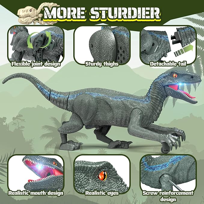 Remote Control Dinosaur, Realistic Dinosaur Toys for Kids, 2.4GHZ, Walking,Rechargeable, 3D Eyes, 3 Sound Effects, Demo Function, Jurassic Toys for Christmas, Kids 3-5 3+