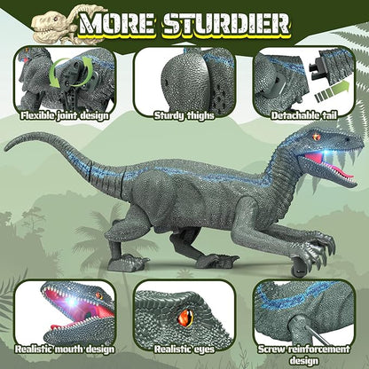 Remote Control Dinosaur, Realistic Dinosaur Toys for Kids, 2.4GHZ, Walking,Rechargeable, 3D Eyes, 3 Sound Effects, Demo Function, Jurassic Toys for Christmas, Kids 3-5 3+