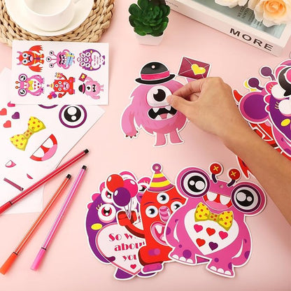 Qyeahkj 36 Sets Valentine's Day Monster Craft Kits for Kids DIY Valentines Monster Ornament Craft Sets Hanging Valentines Day Paper Card Gifts for Valentine Spring Party Class Activity Game Toys
