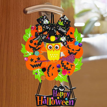 Winlyn 12 Sets Halloween Wreath Signs Decorations DIY Halloween Craft Kits Fall Kids Crafts Art Sets Ghost Spider Web Witch Hat Pumpkin Foam Stickers Arts and Crafts for Kids Home Classroom Activities